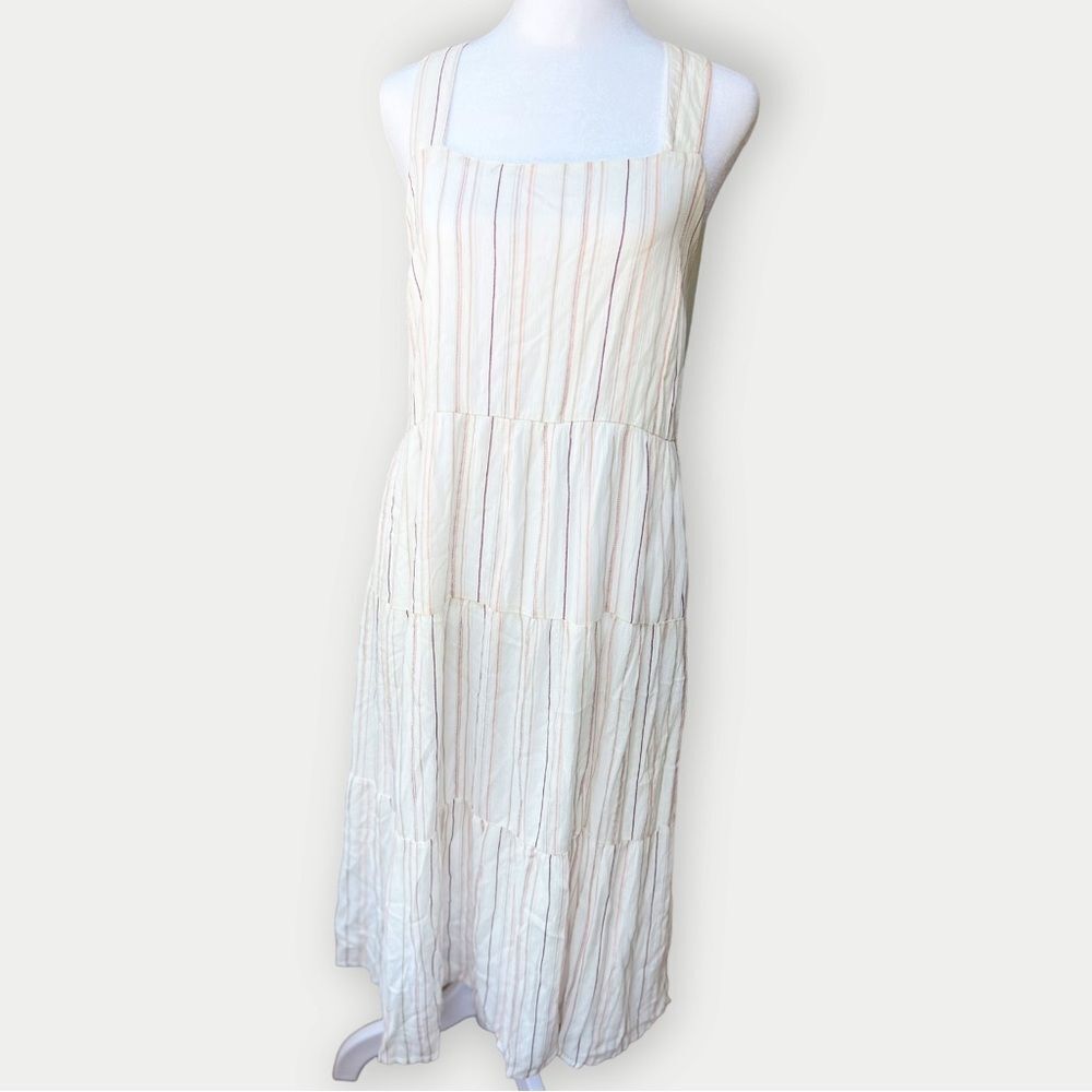 Blu Pepper Sleeveless Striped Tiered Lined Square Neck Maxi Dress. Small. NEW.